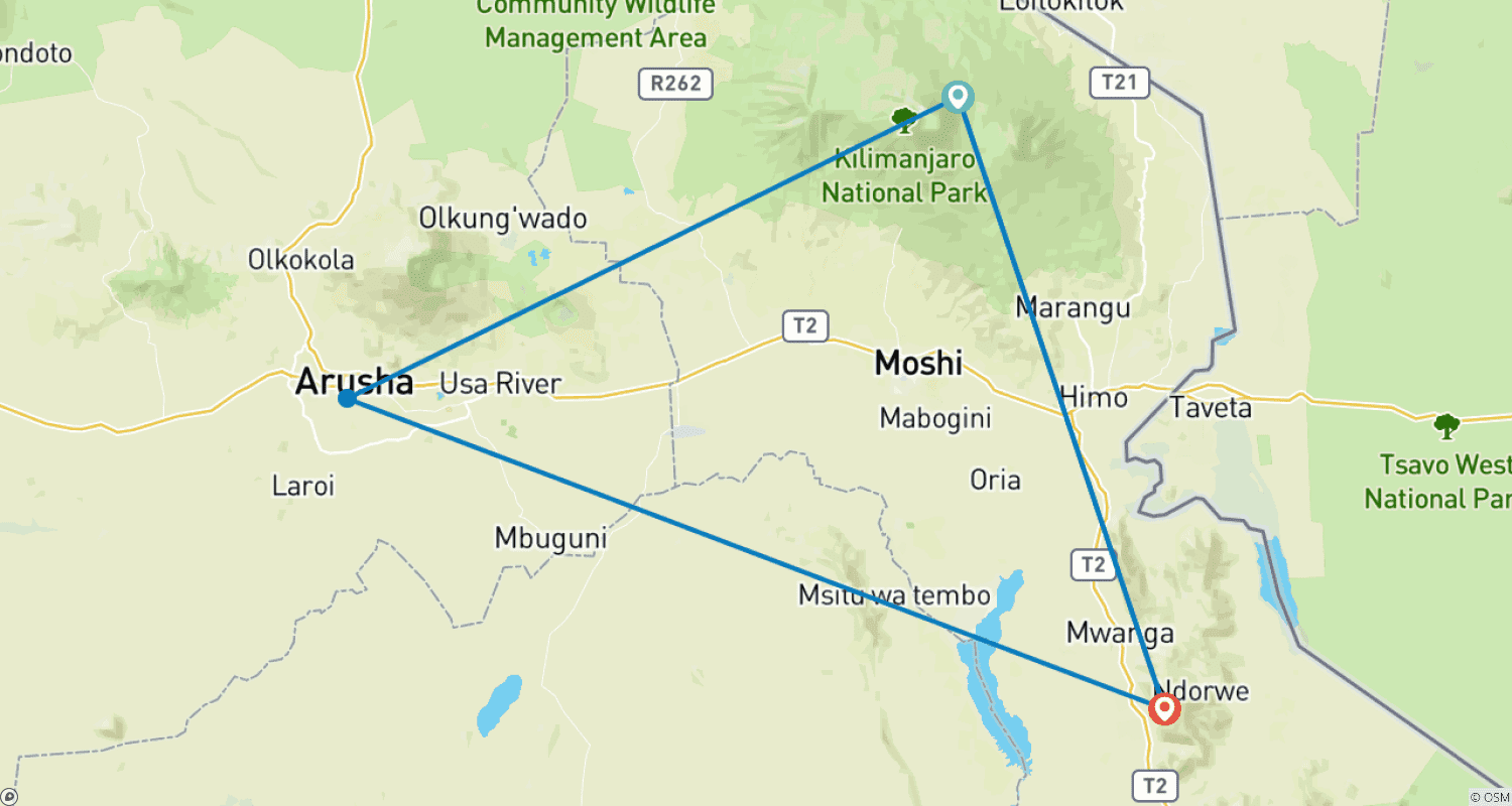 Mapa do percurso de Subida ao Monte Meru 6 Dias