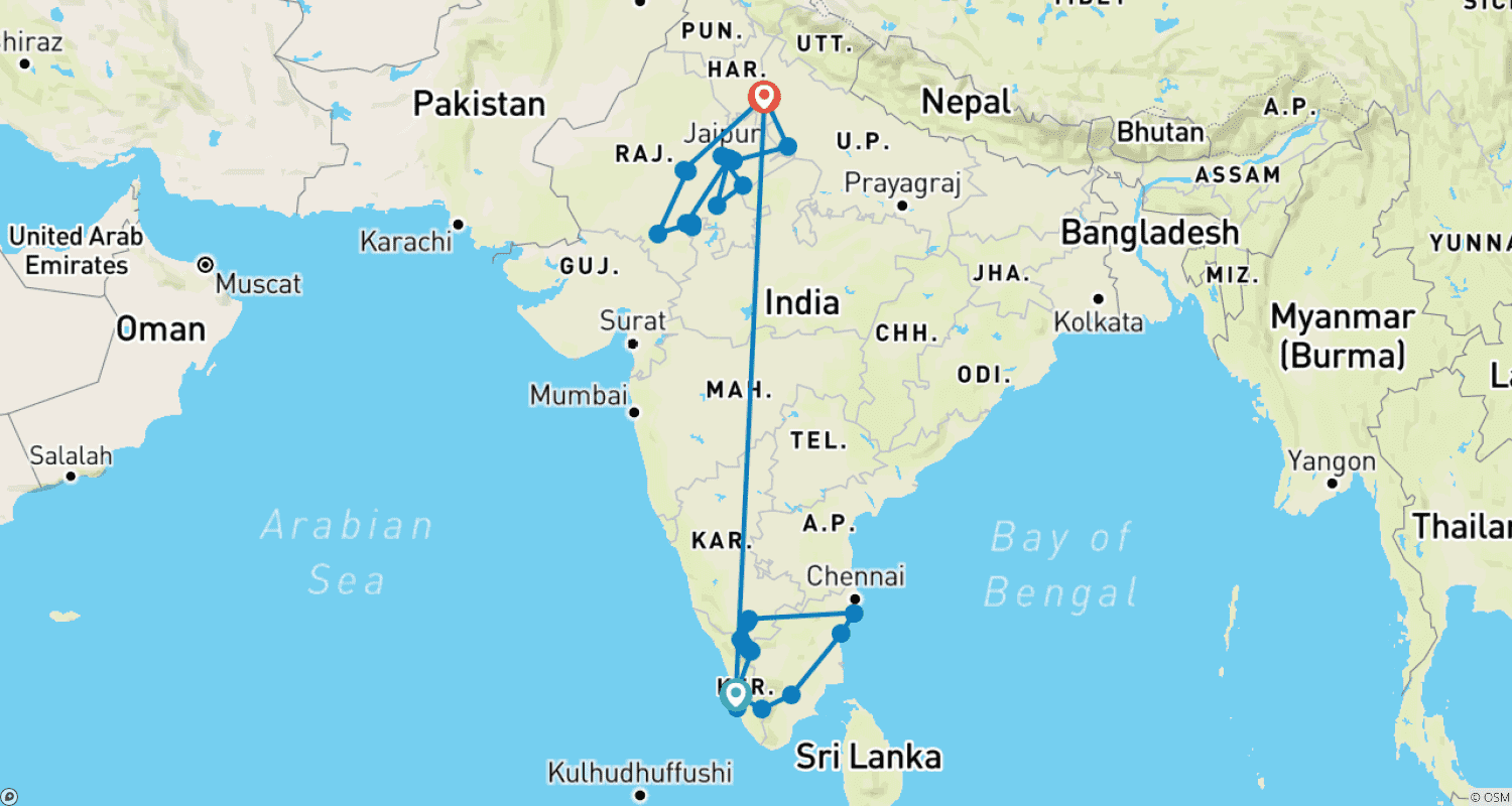 Mapa trasy: India South & North