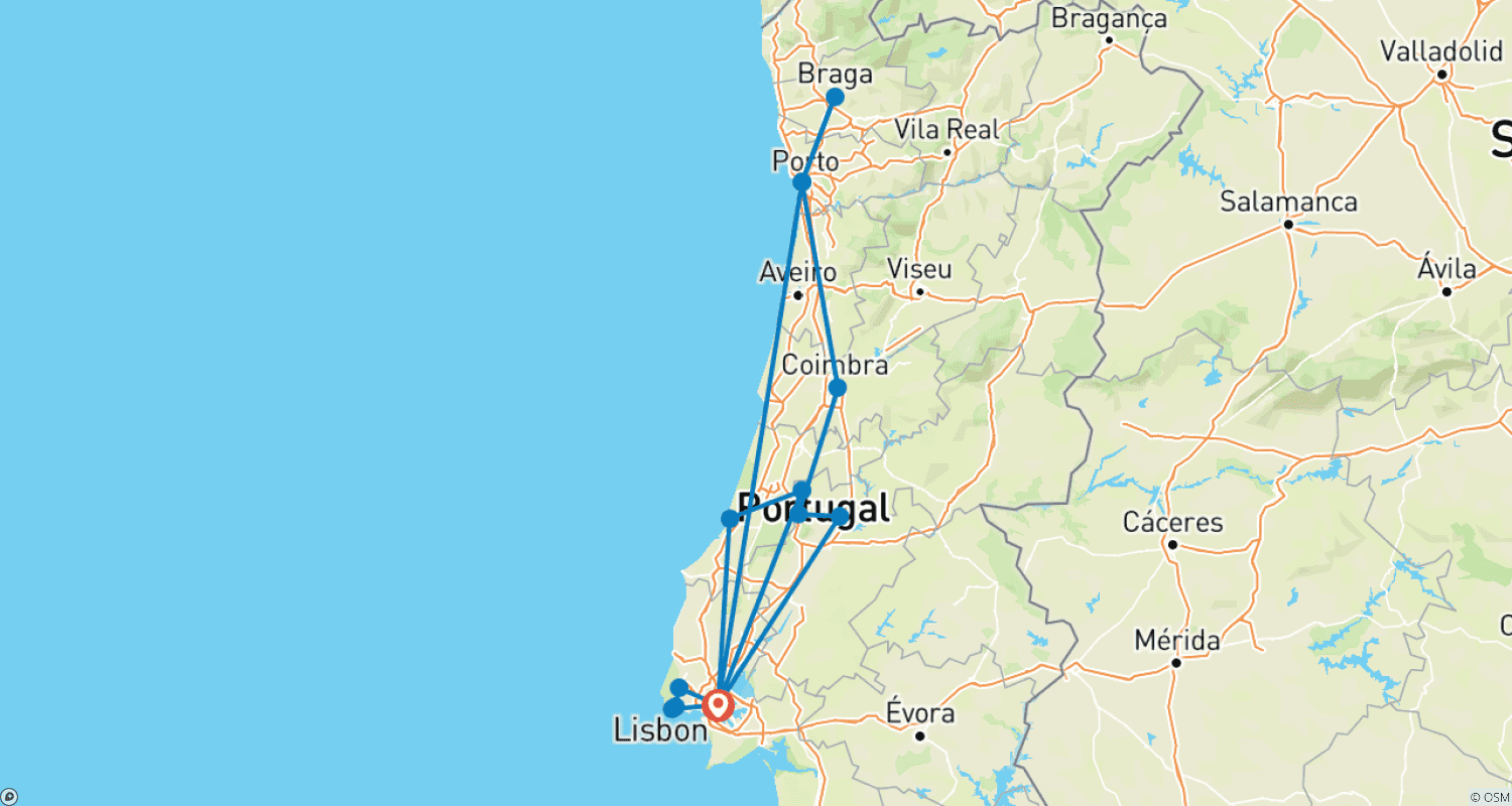 Mapa do percurso de Portugal Pitoresco (Fim em Lisboa)