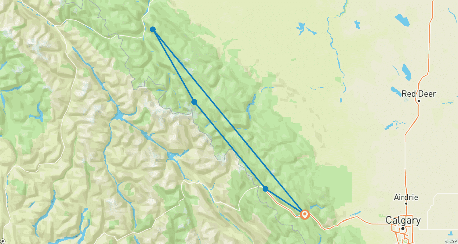 Mapa trasy: Athabasca - Jeziora Moraine, Louise i Peyto