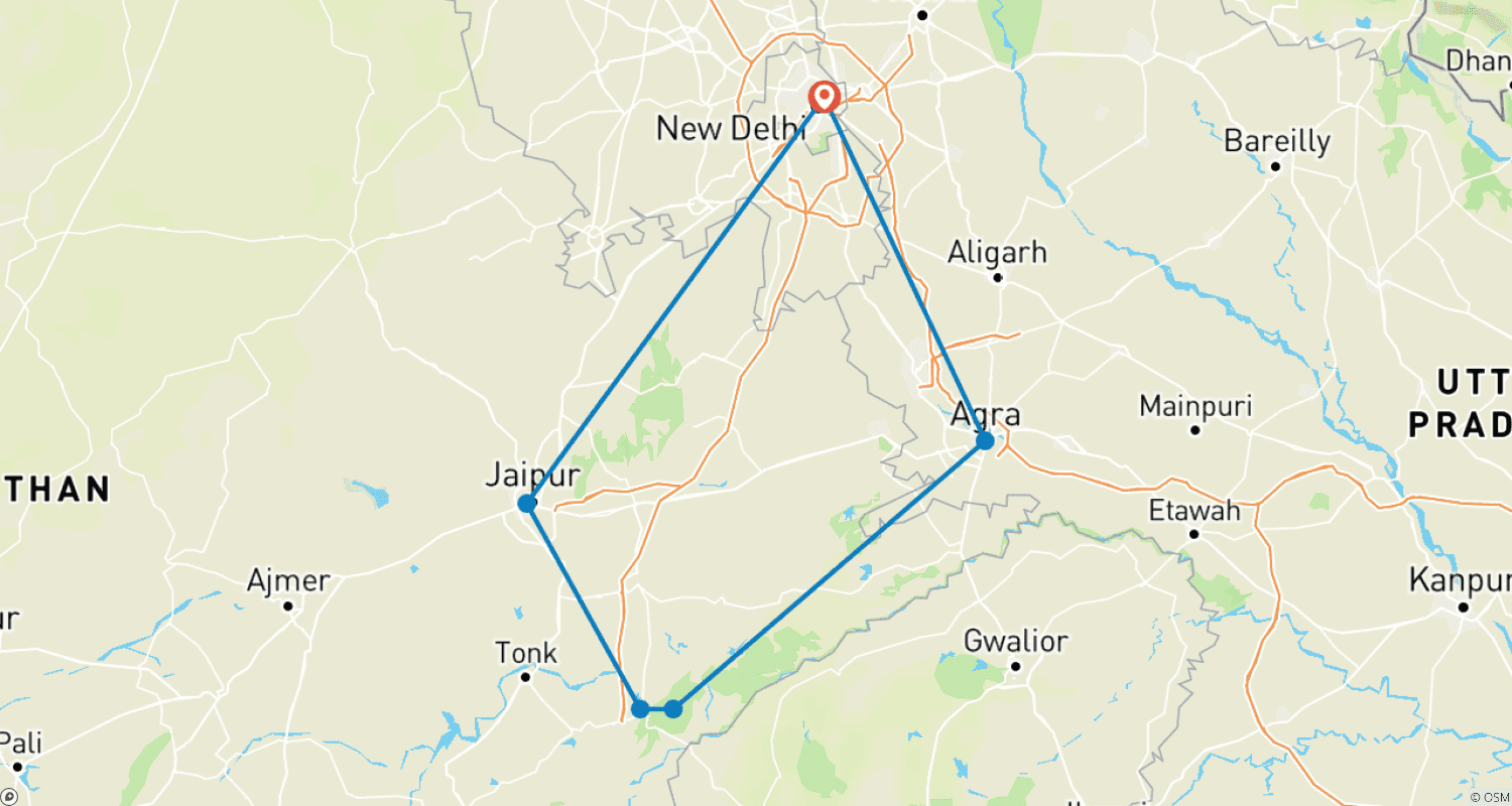 Mapa trasy: Najważniejsze atrakcje Północnych Indii