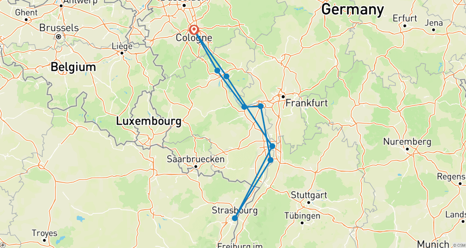 Mapa trasy: ESENCJA RENU (Kolonia - Strasburg - Moguncja - Kolonia)