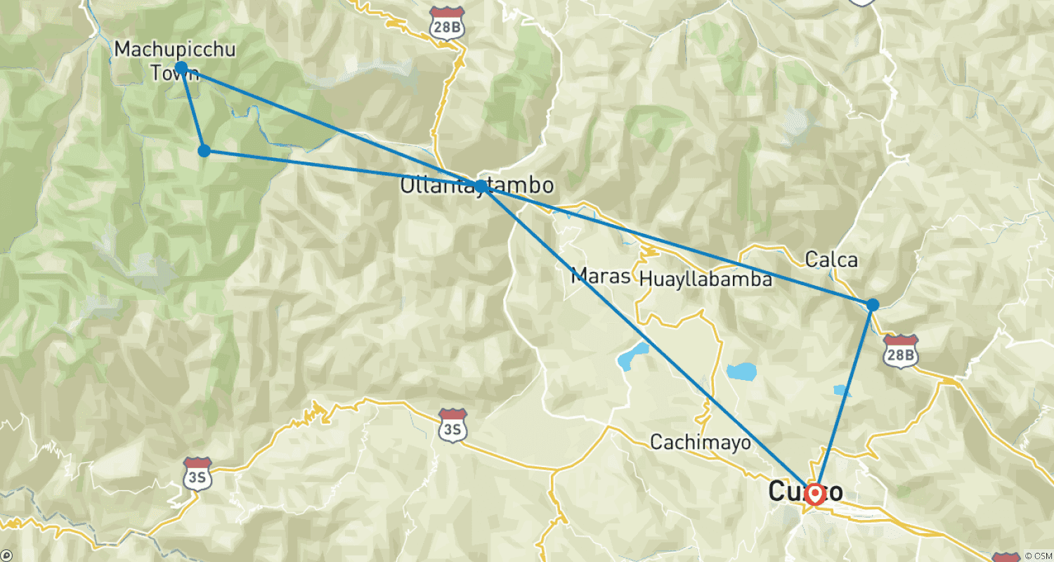 Mapa do percurso de Caminhada Huchuy Qosqo para Machu Picchu 3D/2N