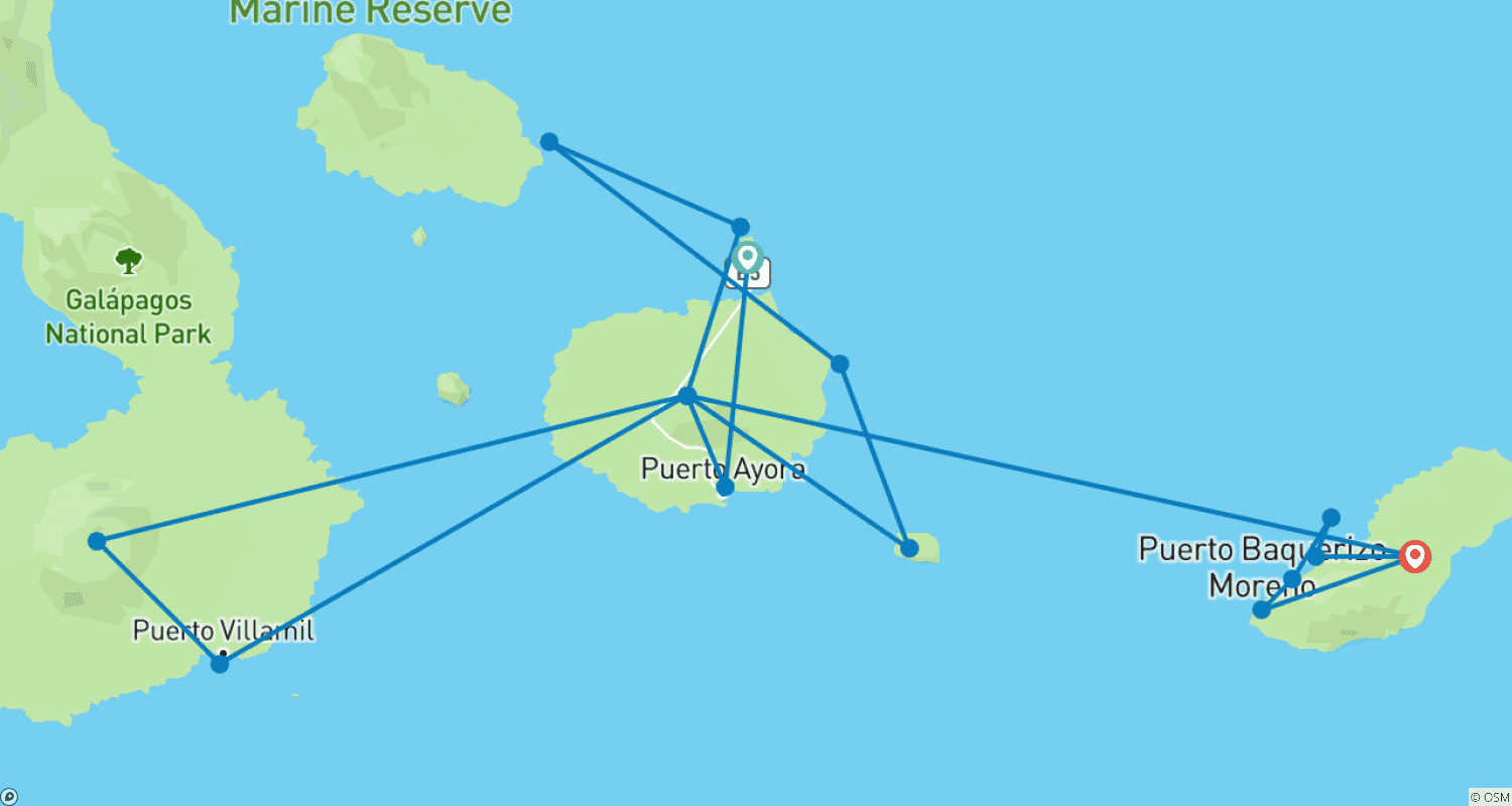Galapagos Island Hopping Adventure 7D/6Nのルートマップ