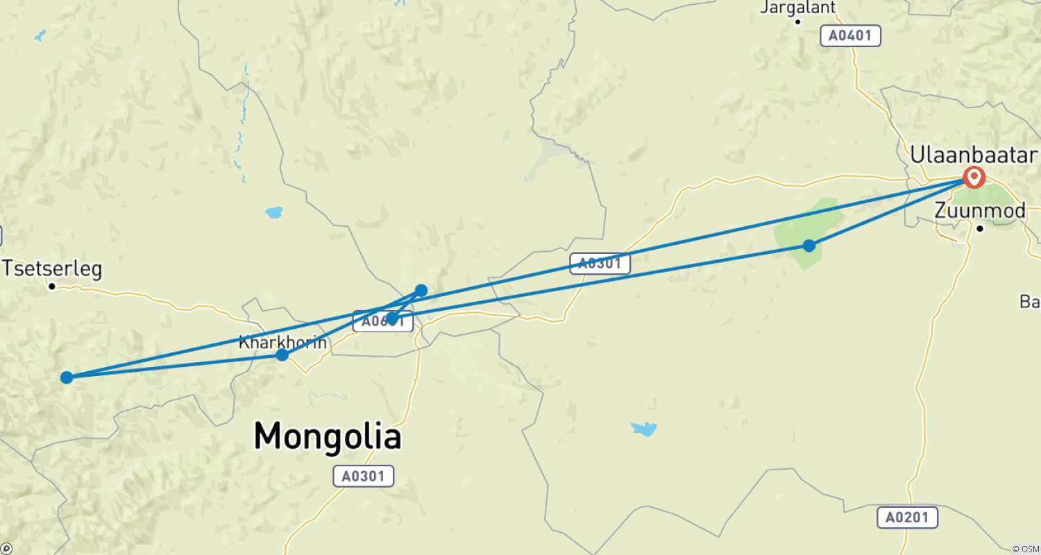Mapa trasy: Esencja Mongolii - 7 dni