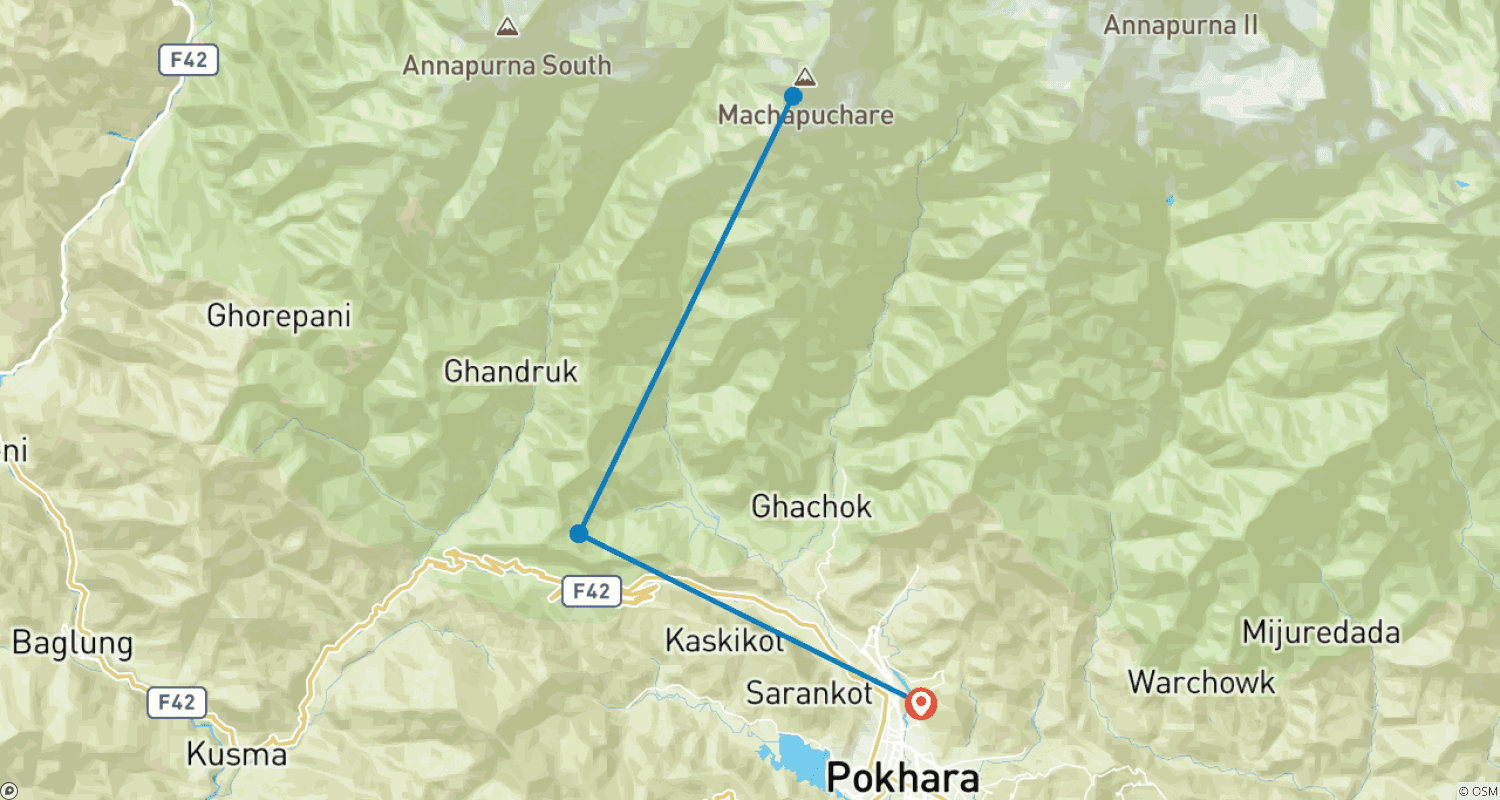 Mapa trasy: Krótki Trek Mardi Himal 5 Dni 2026/2027/2028