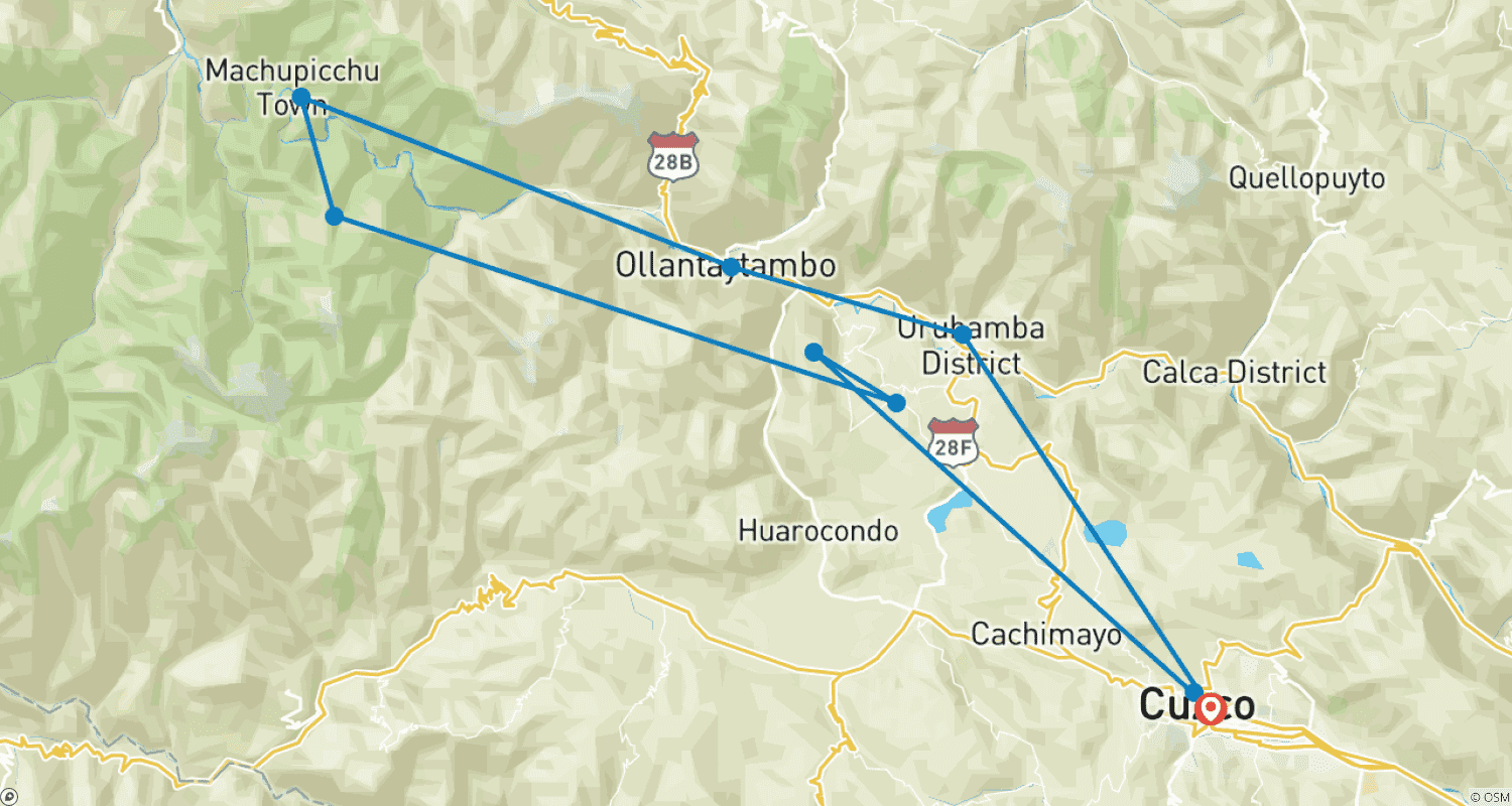 6 days Luxury in Cusco & Machu Picchuのルートマップ