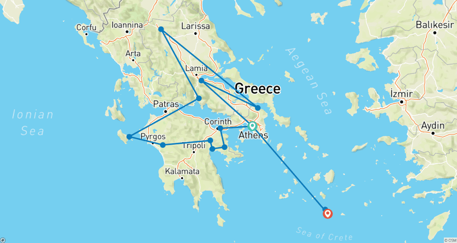 Mapa trasy: Classical Greece & Santorini - 11 Days