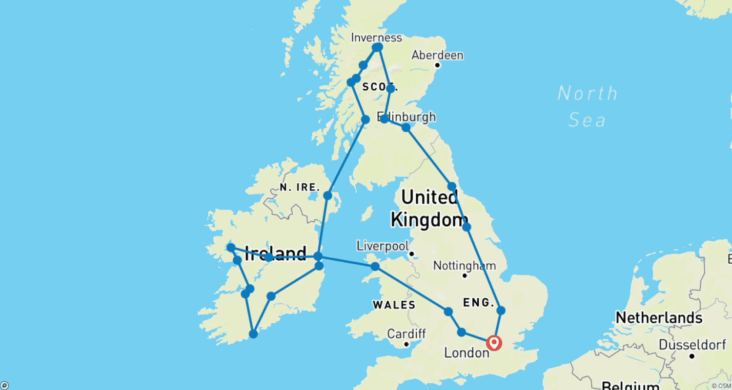 Mapa do percurso de Completo Reino Unido e Irlanda
