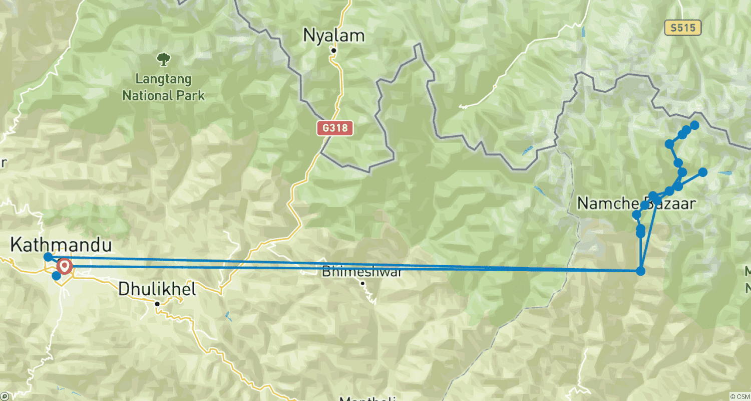 Mapa trasy: Trekking do Bazy pod Mount Everestem