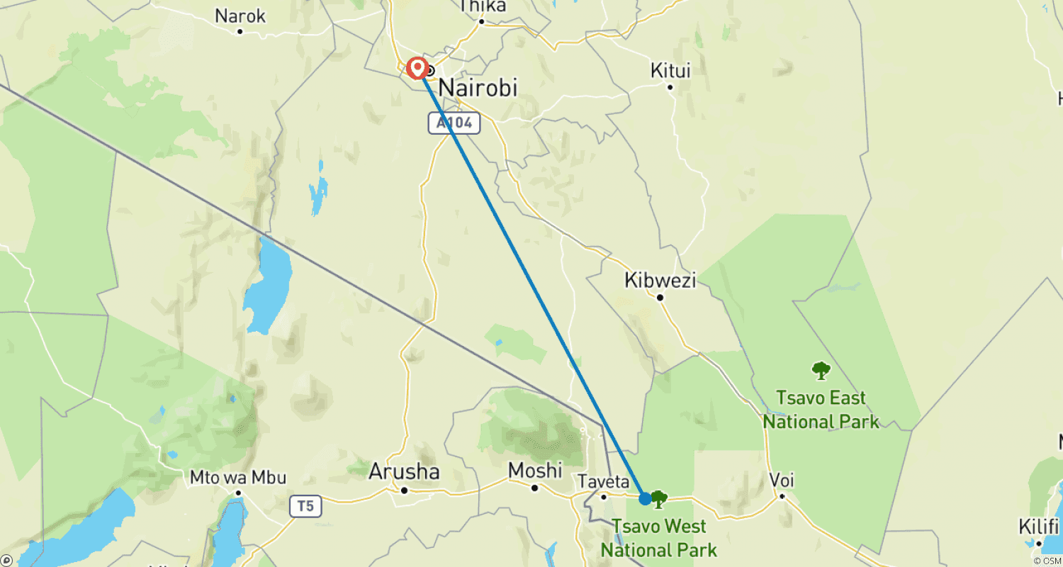 Mapa do percurso de Safari de 3 Dias: O Melhor do Parque Nacional Tsavo West