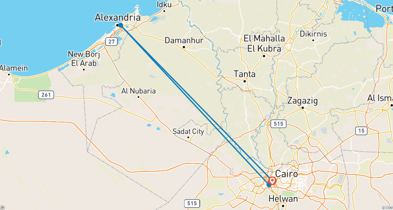 Mapa do percurso de Explore Cairo e Alexandria: Tour de 5 Dias pelo Egito
