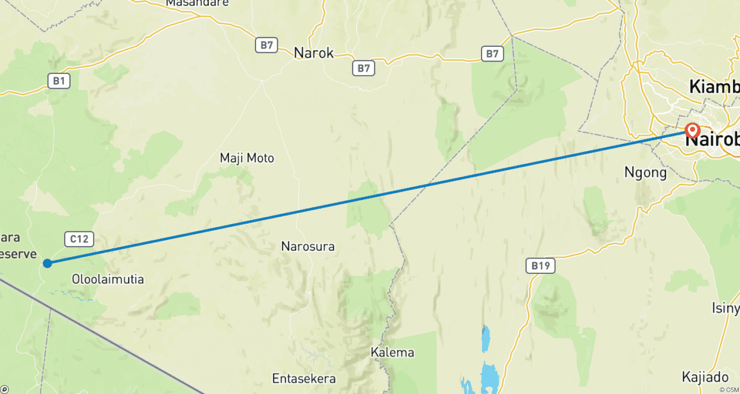 Mapa do percurso de Safari Econômico de 3 Dias em Grupo no Maasai Mara - Saídas Diárias