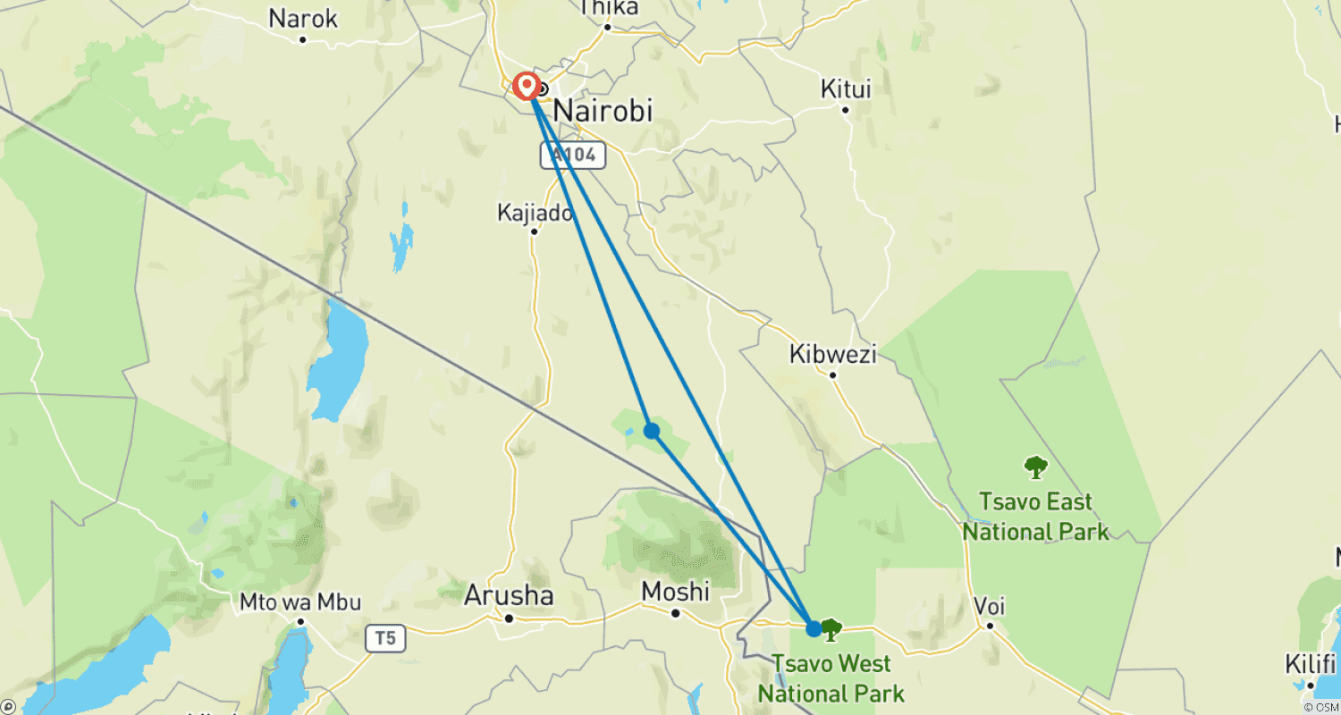 خريطة مسار 5 Days Amboseli & Tsavo West Wildlife Safari
