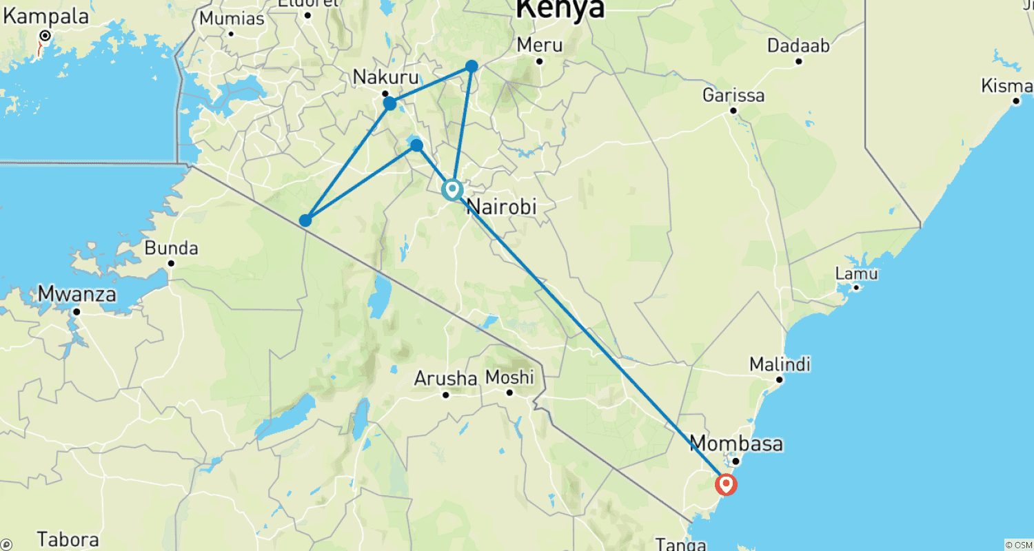 خريطة مسار 13 Days Best of Kenya Family Wildlife Safari & Diani Beach Holiday