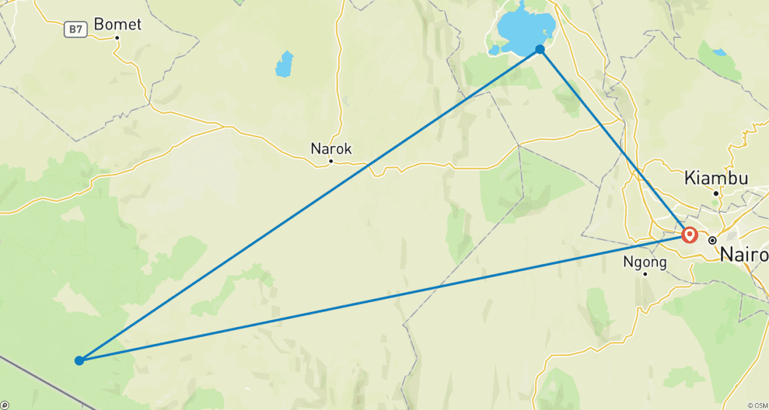 Mapa do percurso de 4-Day Lake Naivasha & Masai Mara Wildlife Luxury Safari