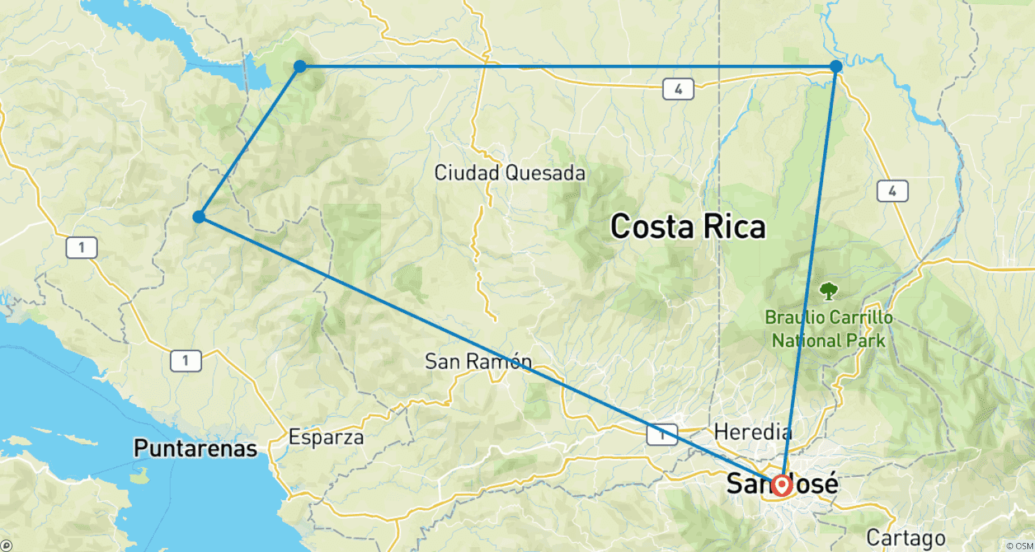 Mapa trasy: Adventures in Costa Rica!