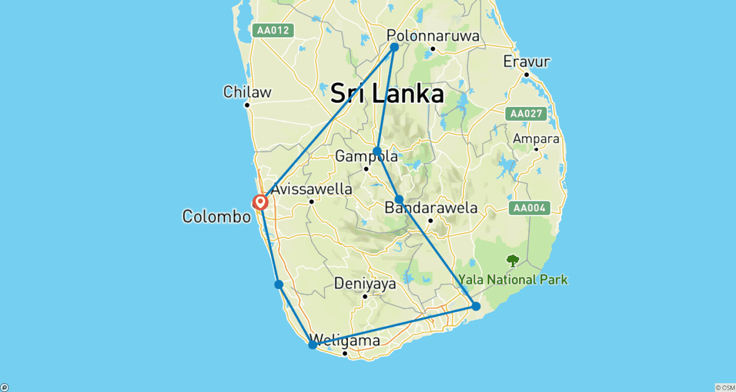 Mapa trasy: Czarująca Sri Lanka