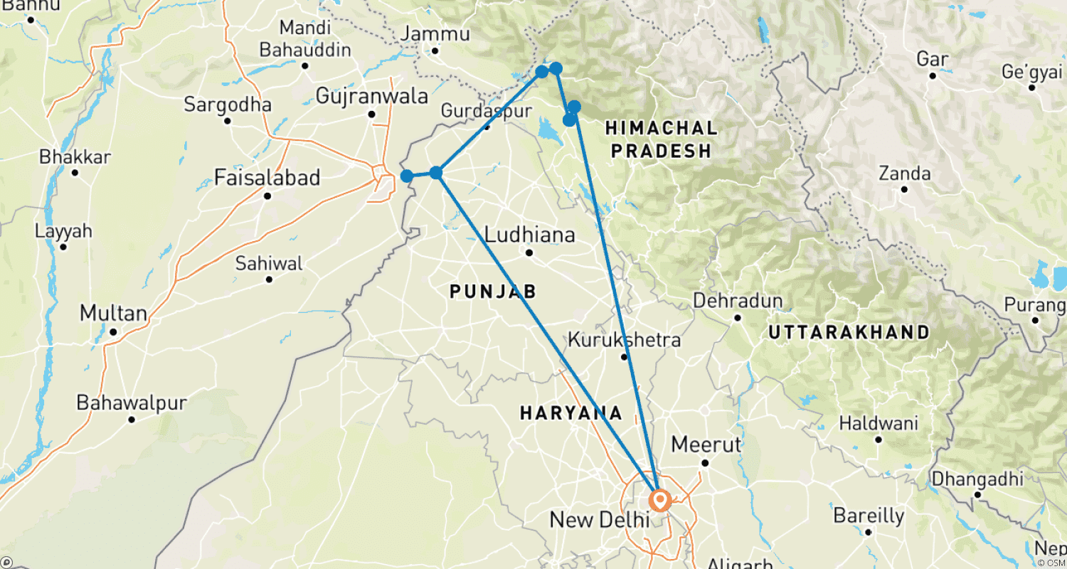 Mapa trasy: Pobyt u indyjskiej rodziny w Dharamshali ze zwiedzaniem