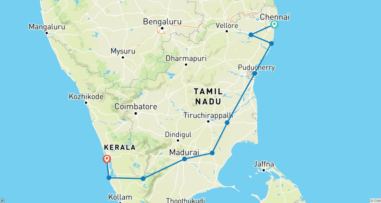 Mapa trasy: Ekskluzywna kulinarna wycieczka po Południowych Indiach - (15 dni i 14 nocy)