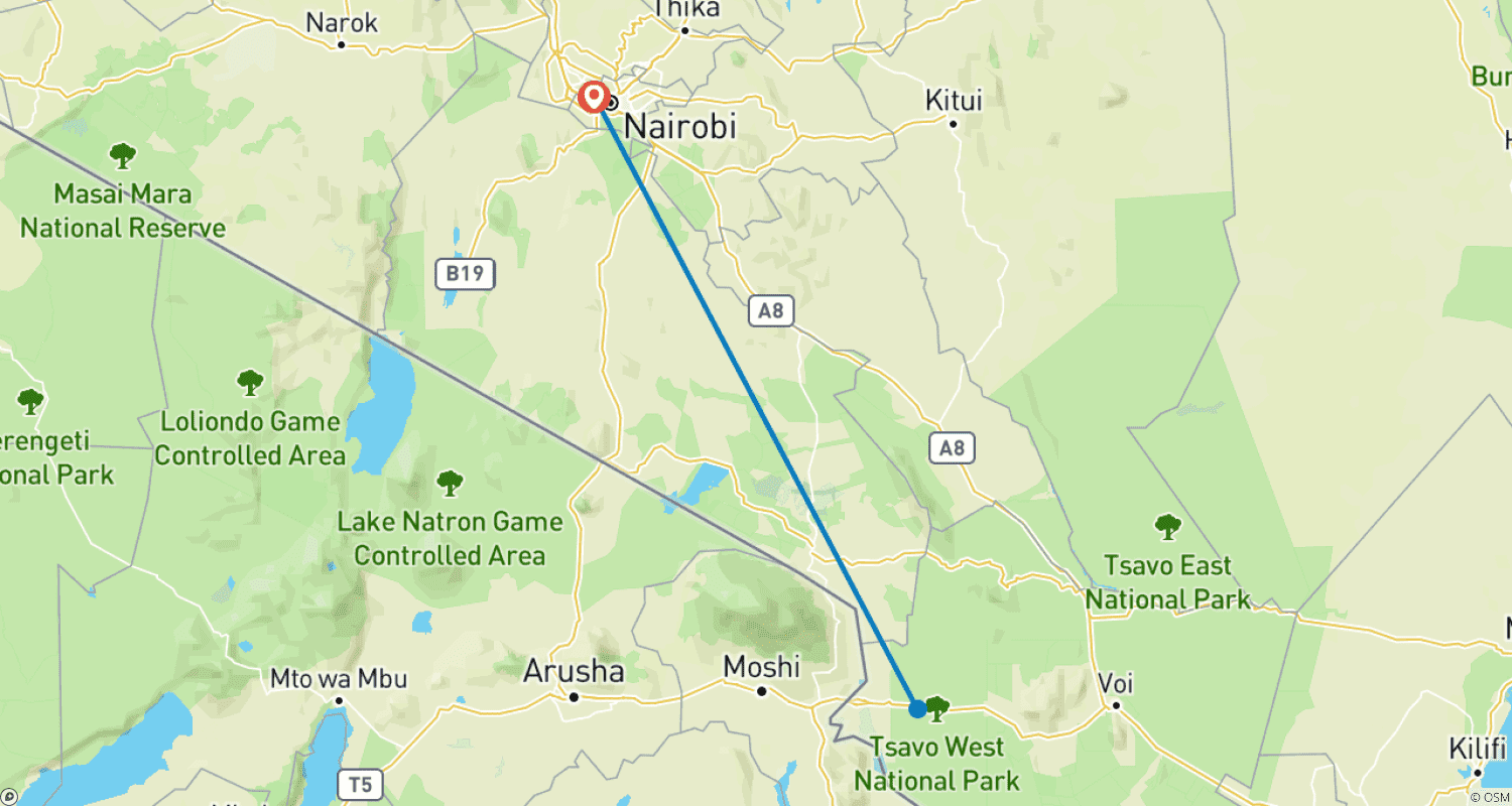 Mapa trasy: 3-dniowe safari do Parku Narodowego Amboseli i Tsavo West z Nairobi