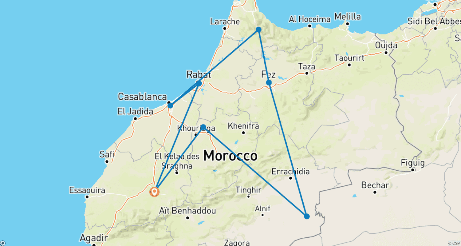 خريطة مسار جولة المغرب المميزة لمدة 8 أيام – خاصة بالكامل ومصحوبة بمرشدين