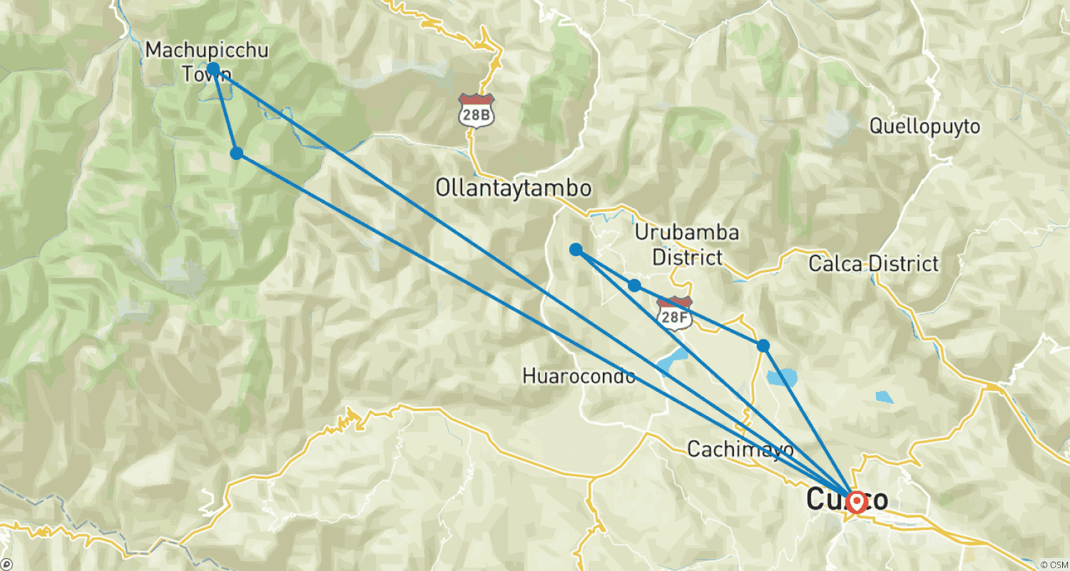 Mapa do percurso de Jornada por Cusco: 06 Dias de Aventura