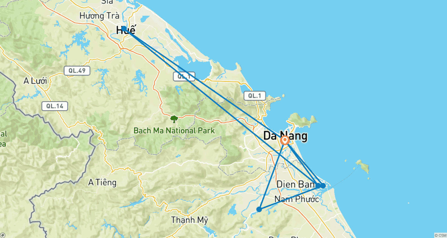 Mapa trasy: Discover the central of Vietnam 7 Days 6 Nights (Da Nang - Hue - Golden Bridge -  Hoi An- Da Nang)