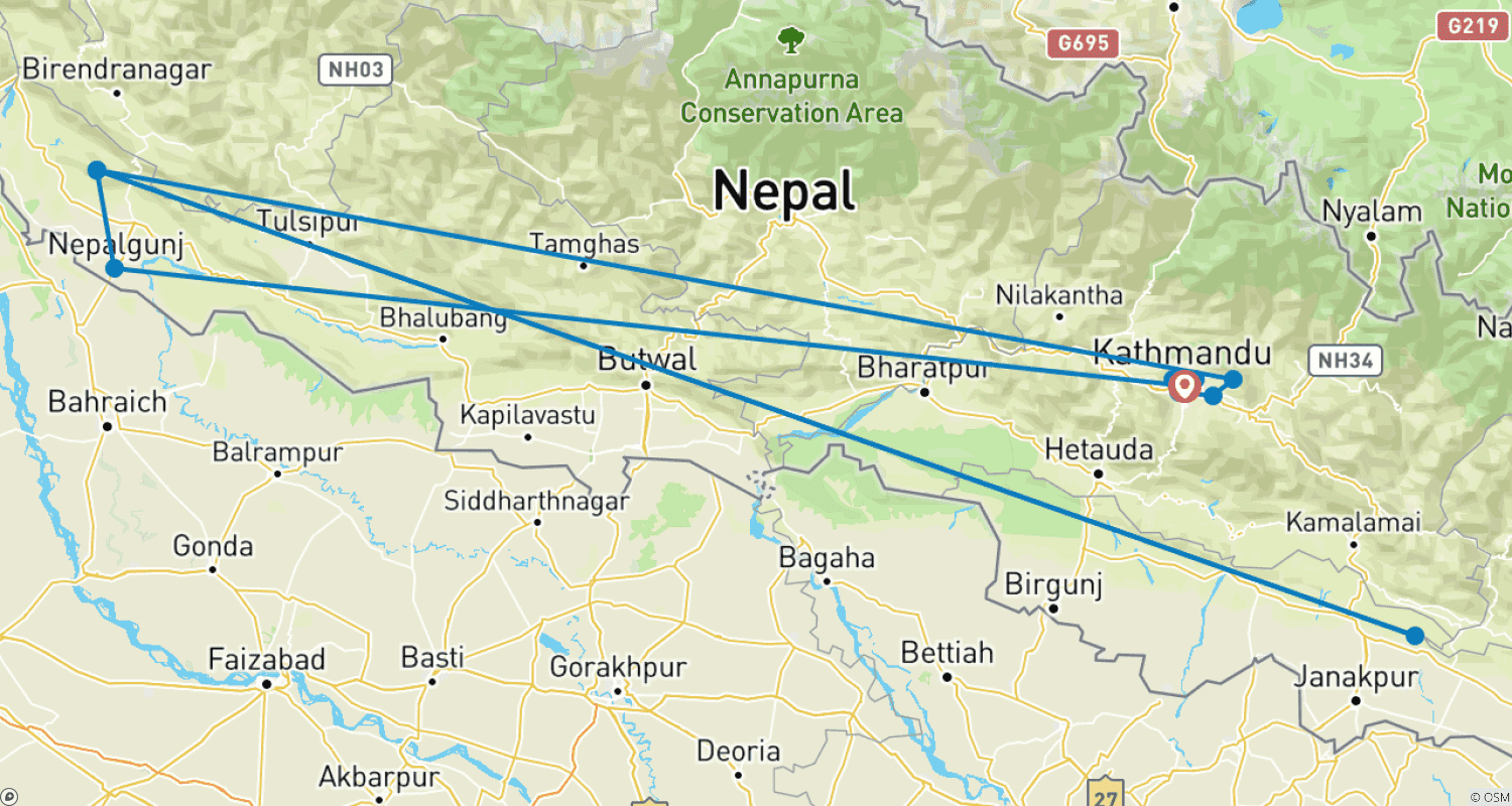 خريطة مسار Kathmandu Valley and Bardia National Park Tour - 8 Days