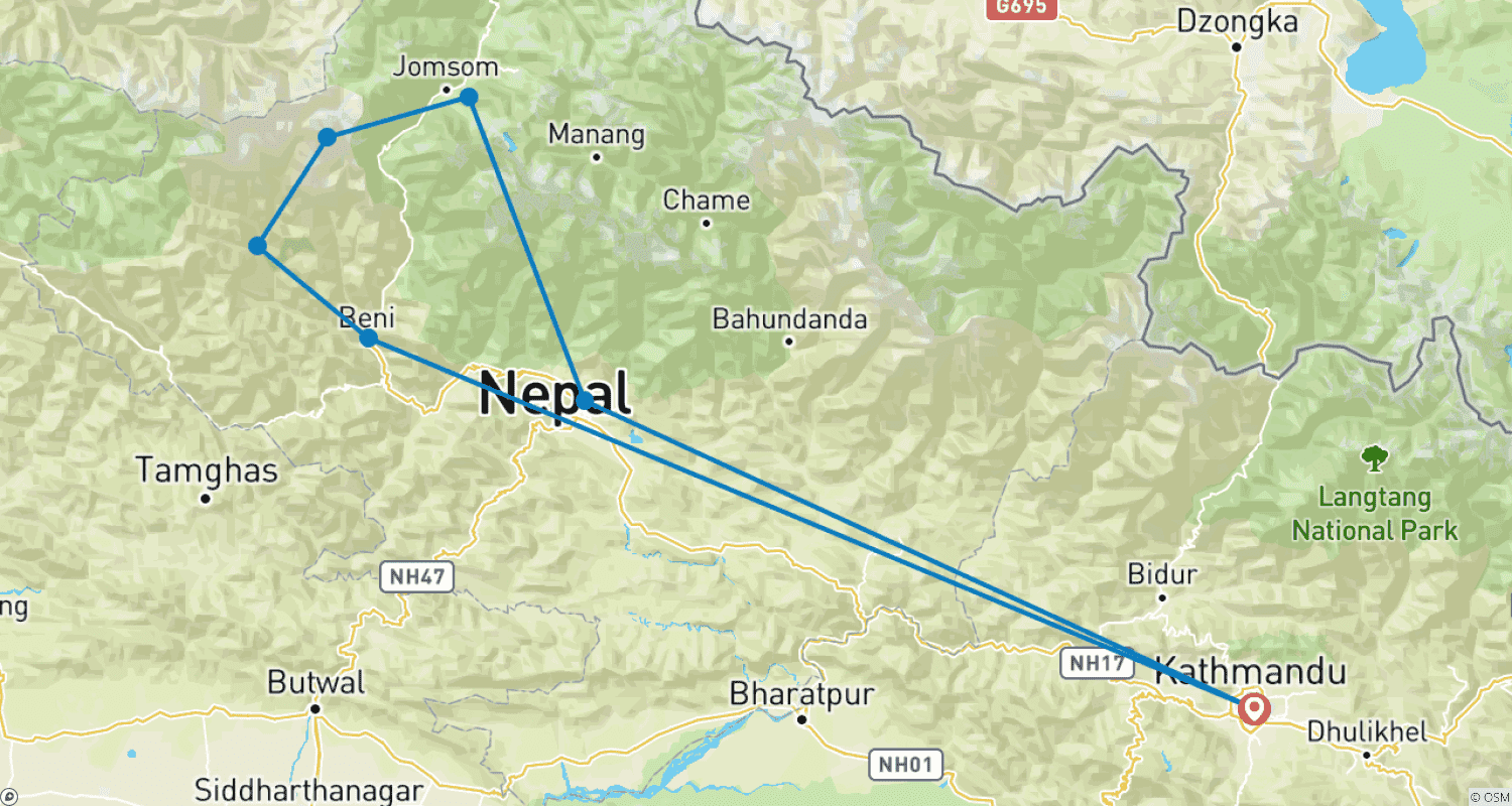 Mapa trasy: Trekking do Obozu Bazowego Dhaulagiri