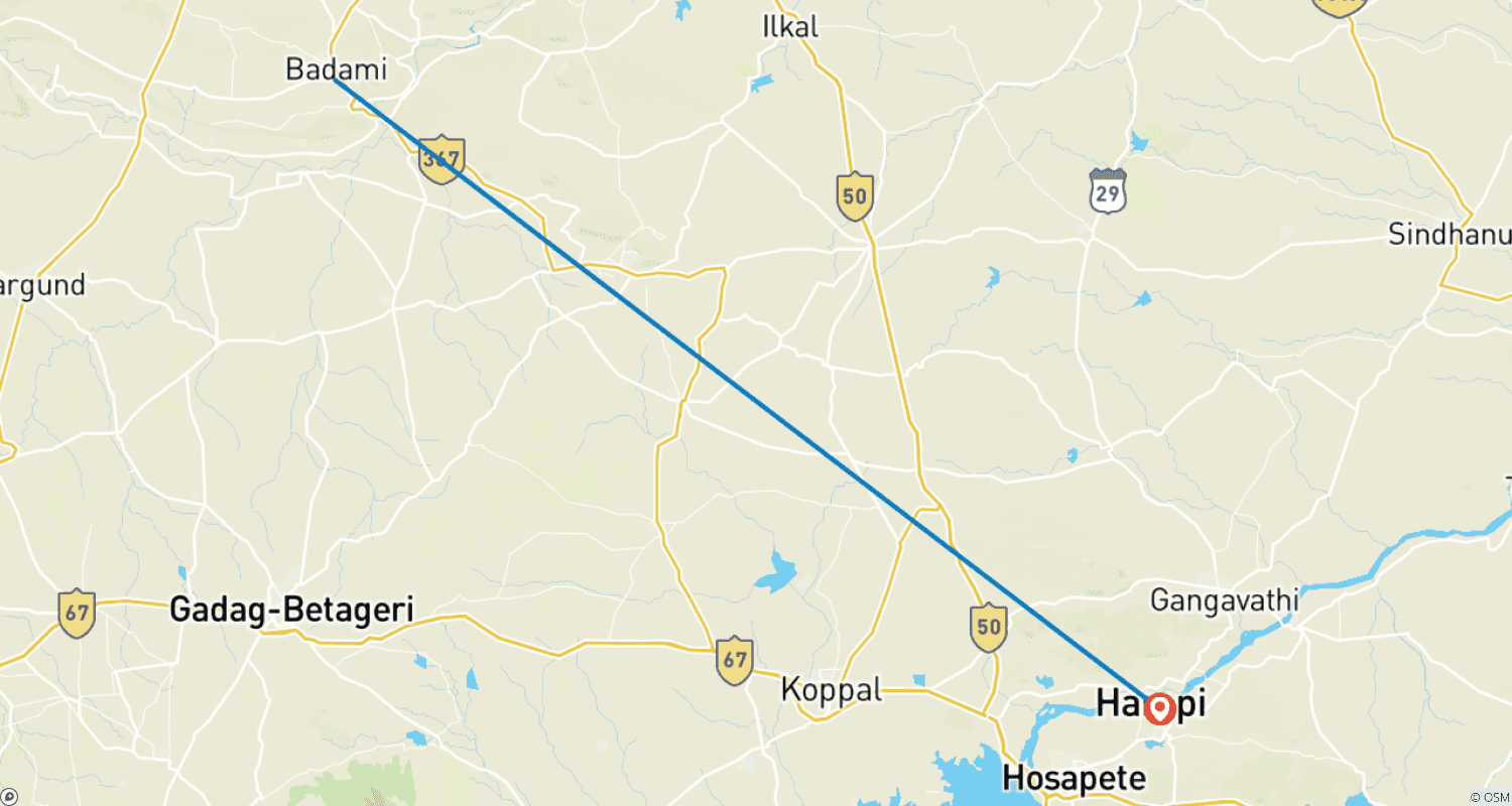 Mapa trasy: Hubli to Badami & Hampi UNESCO WHS Tour
