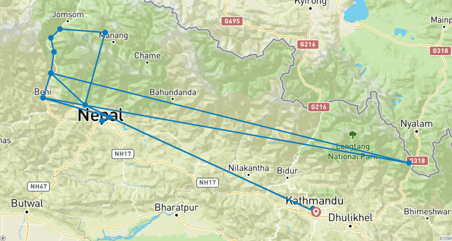 Mapa trasy: Wspinaczka na Dhampus Peak (6012 m)