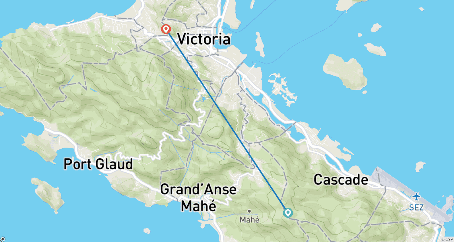 Mapa do percurso de Pacote de Lua de Mel nas Seicheles 6 Dias/5 Noites