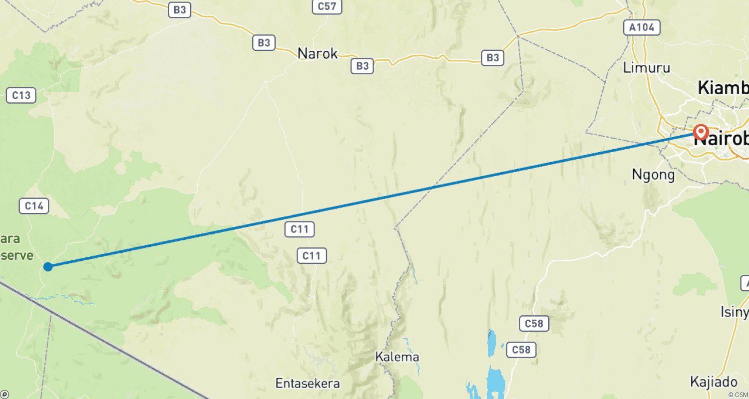 Mapa do percurso de Safari de 3 Dias de Categoria Média para Masai Mara: Vida Selvagem e Cultura