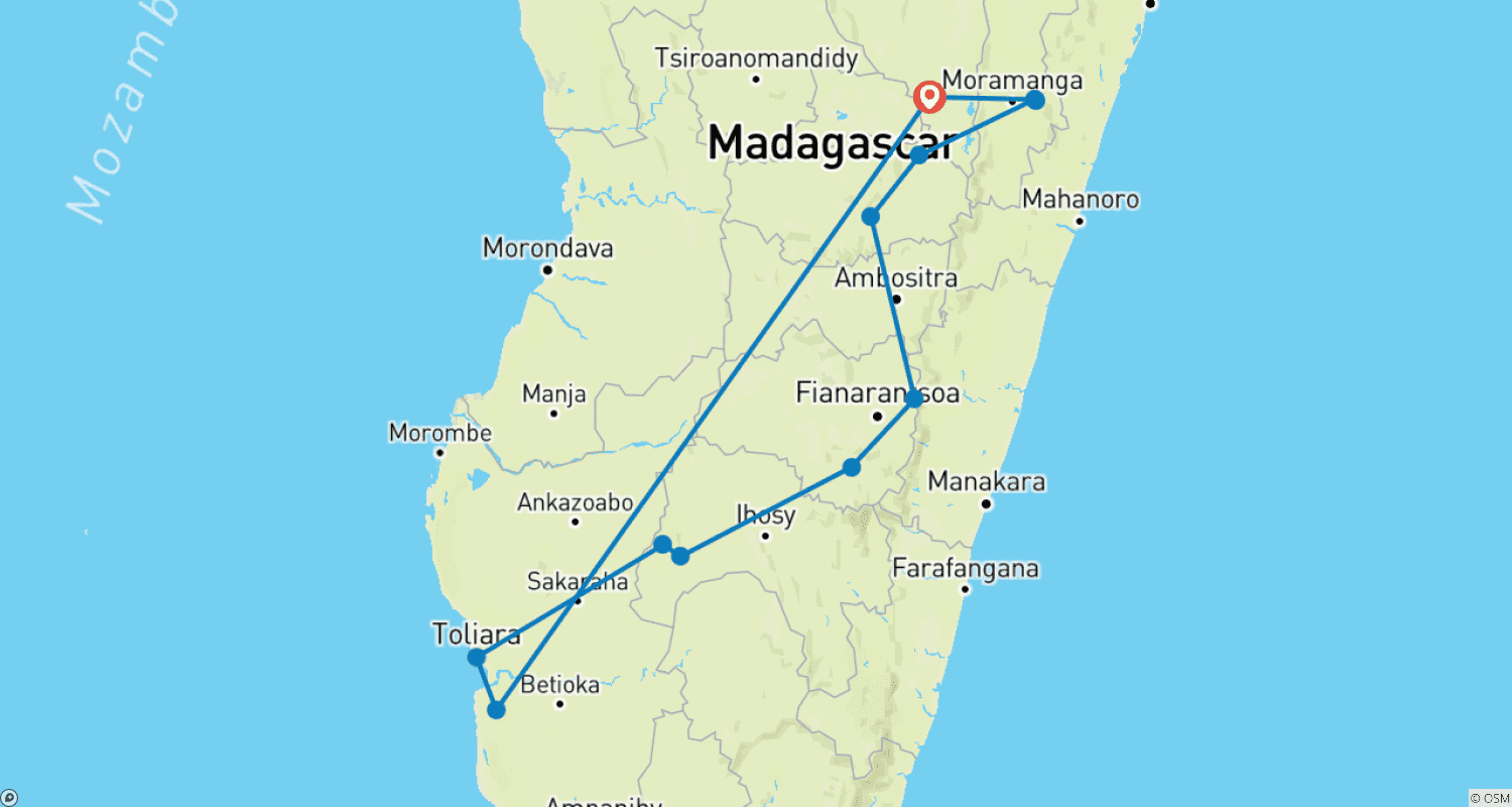 Mapa trasy: Klasyczna wycieczka po Madagaskarze 10 dni/9 nocy
