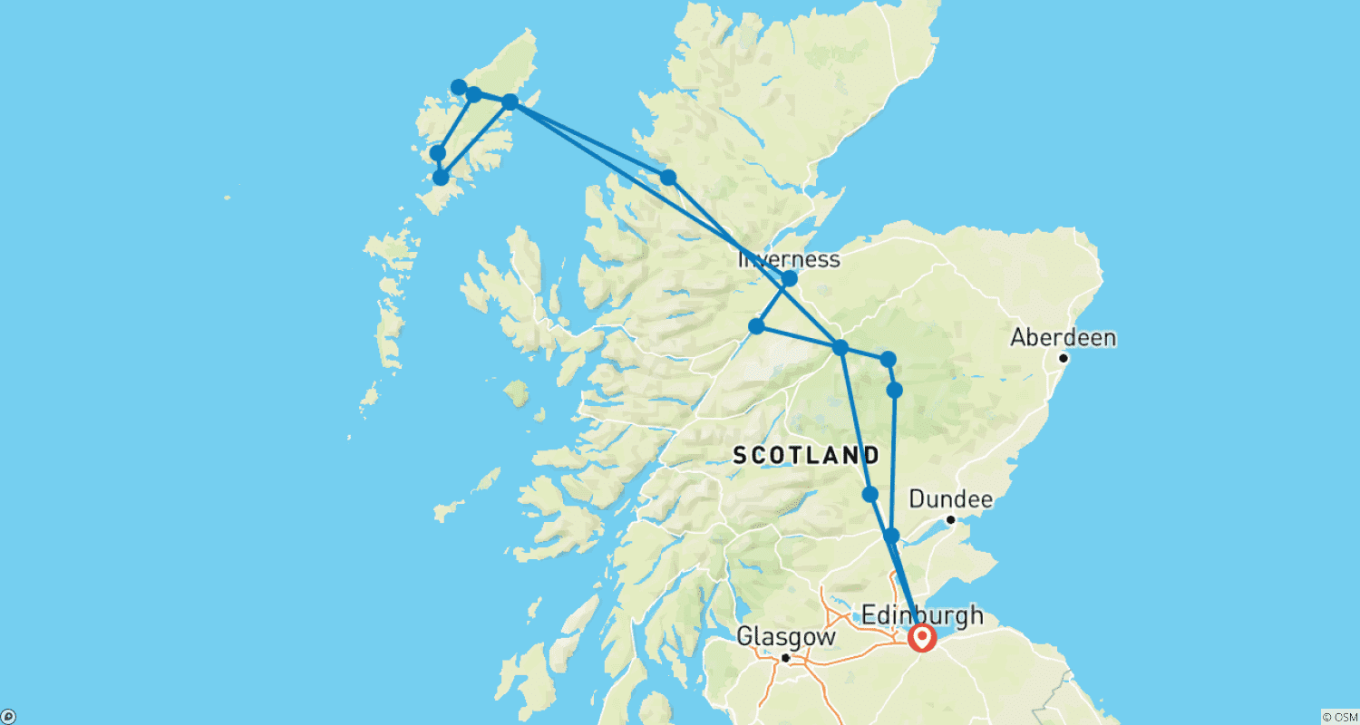 Mapa trasy: 5-dniowa wycieczka w małej grupie po Outer Hebrides i szkockich Highlands z Edynburga
