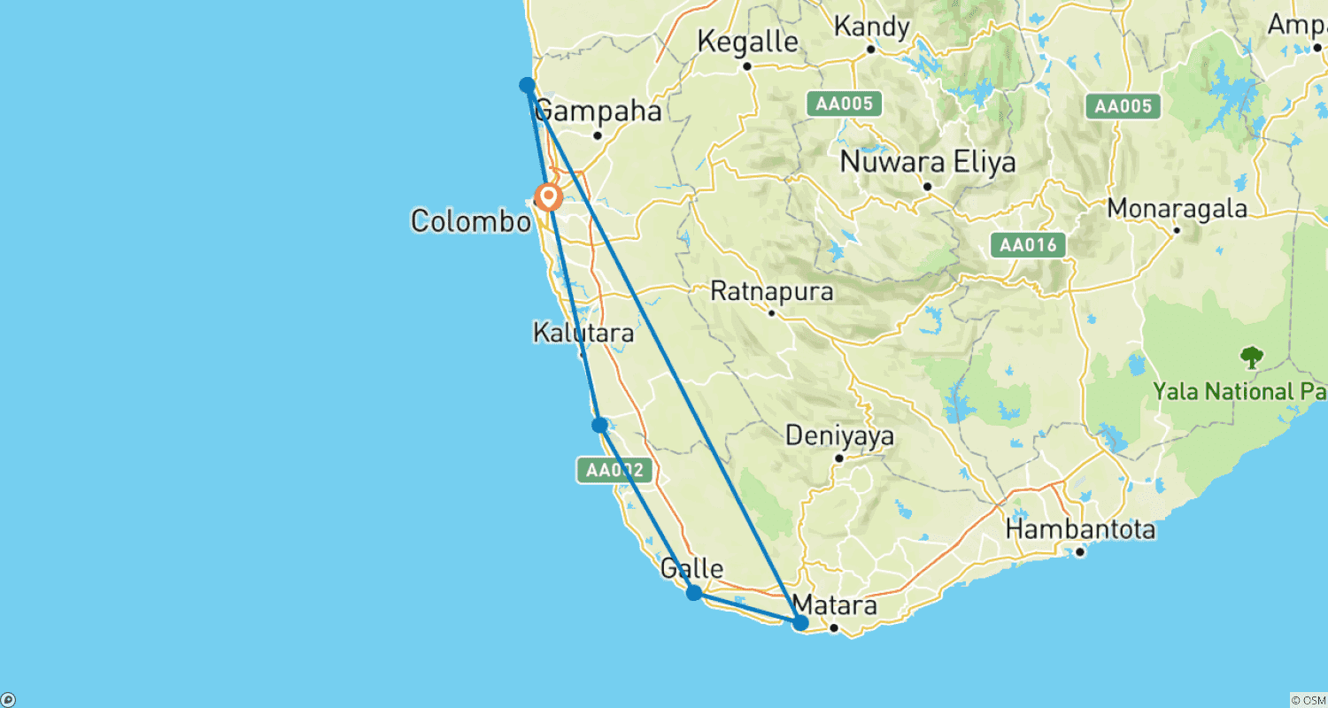 Mapa trasy: 5-dniowa trasa po Sri Lance