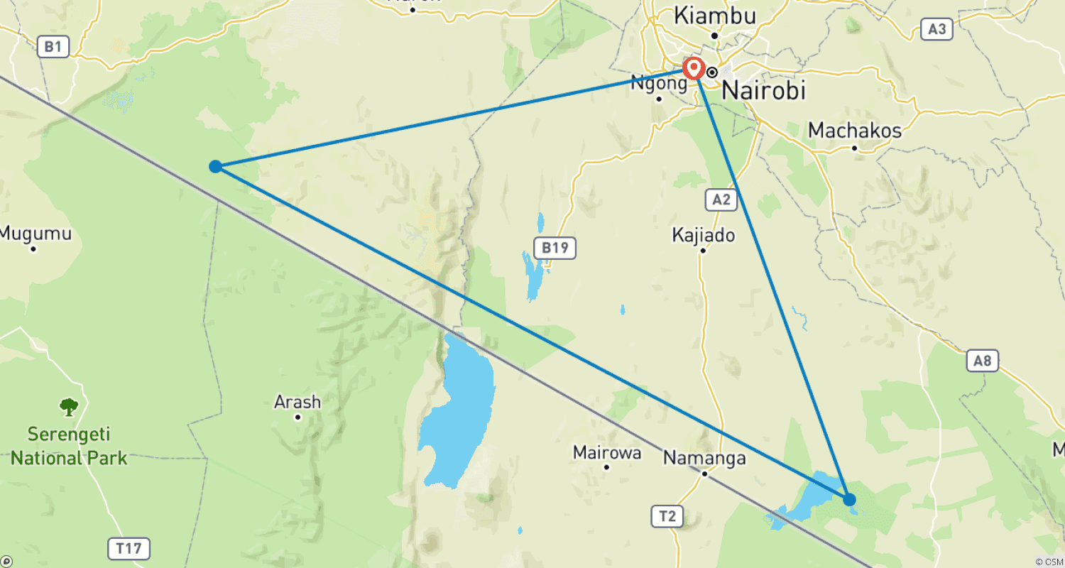 Mapa trasy: 5-dniowe Safari Lotnicze w Kenii 2026