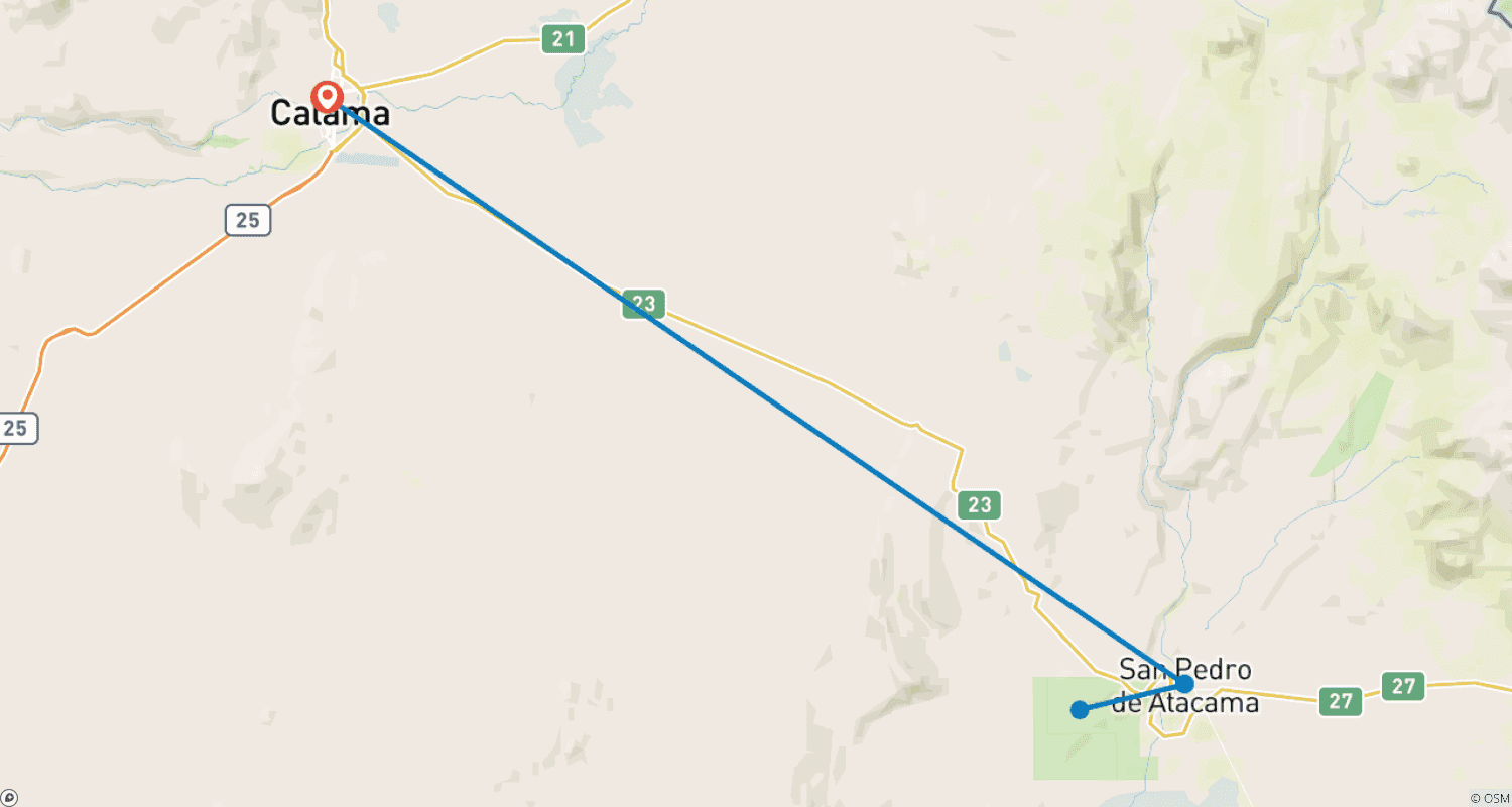 Chile: Atacama Desert Discovery - 4 DAYSのルートマップ