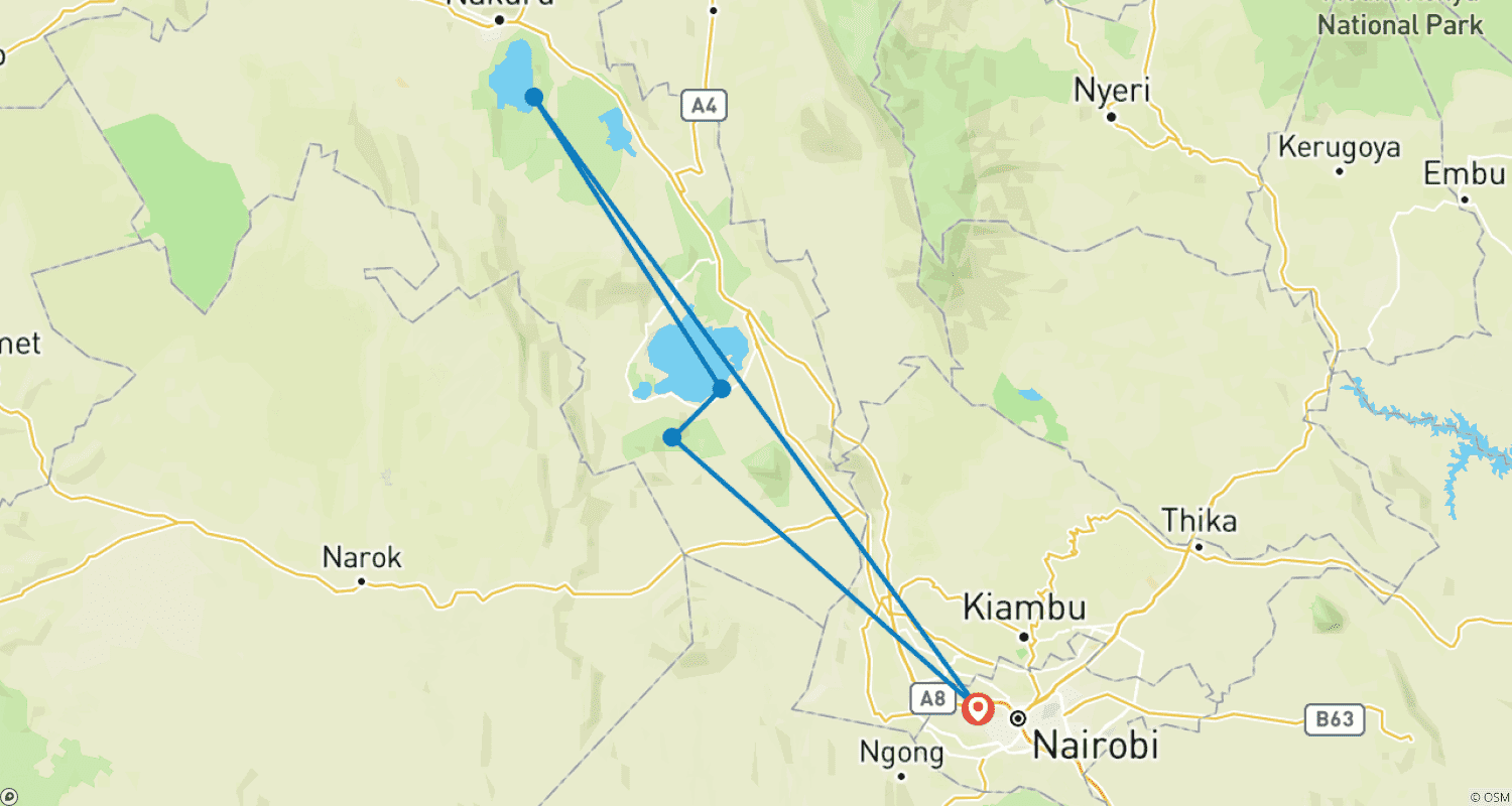 Mapa trasy: 2-dniowa wycieczka: Jezioro Nakuru, Hell's Gate i Jezioro Naivasha z Nairobi