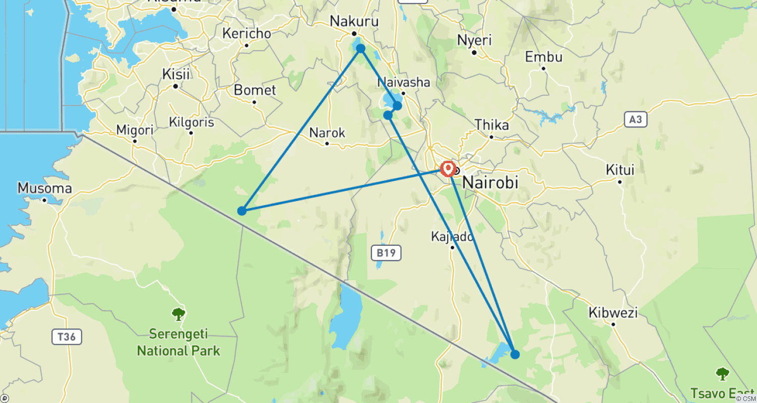 Mapa do percurso de 10 Days Best of Kenya Big Five Private Wildlife Safari