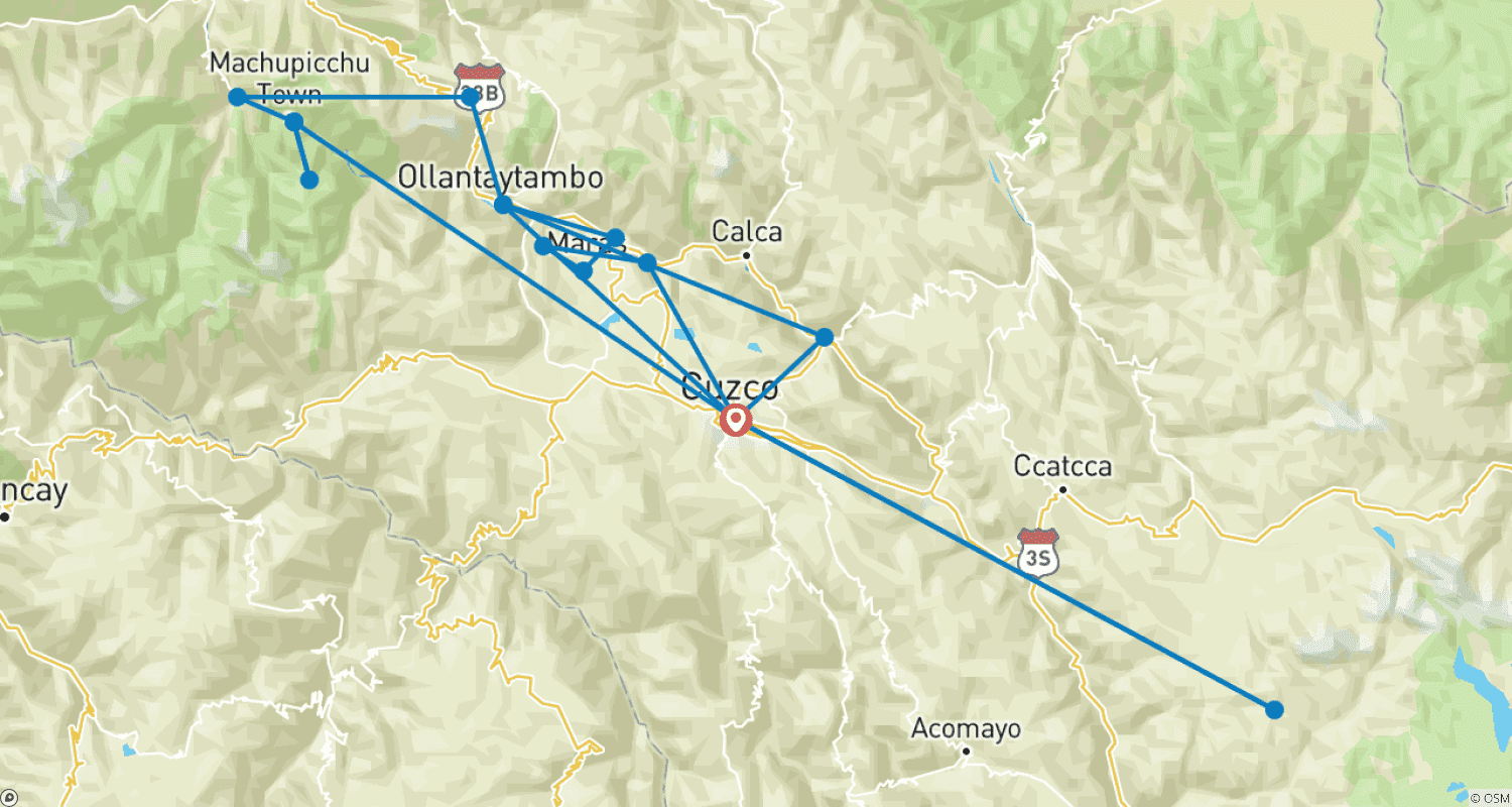 Mapa trasy: 6 days - Cusco & Rainbow Mountain backpacker package