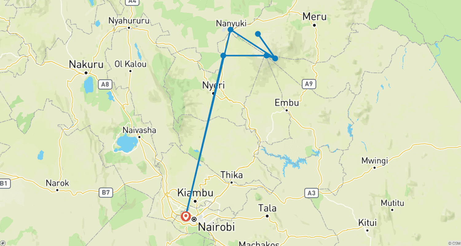 خريطة مسار 5-Days Mount Kenya Climbing Through Sirimon- Naro Moru Route