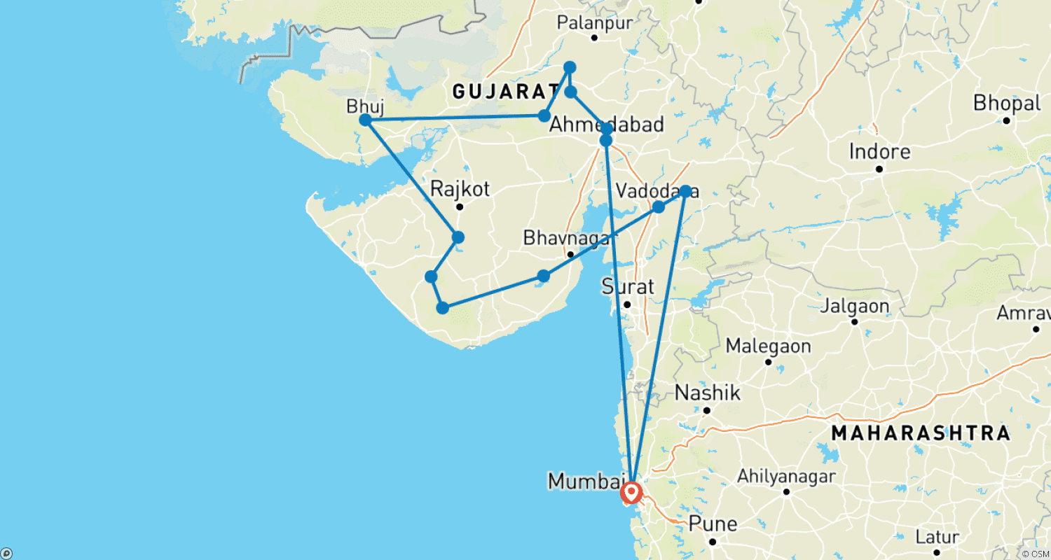 Mapa do percurso de Destaques de Gujarat