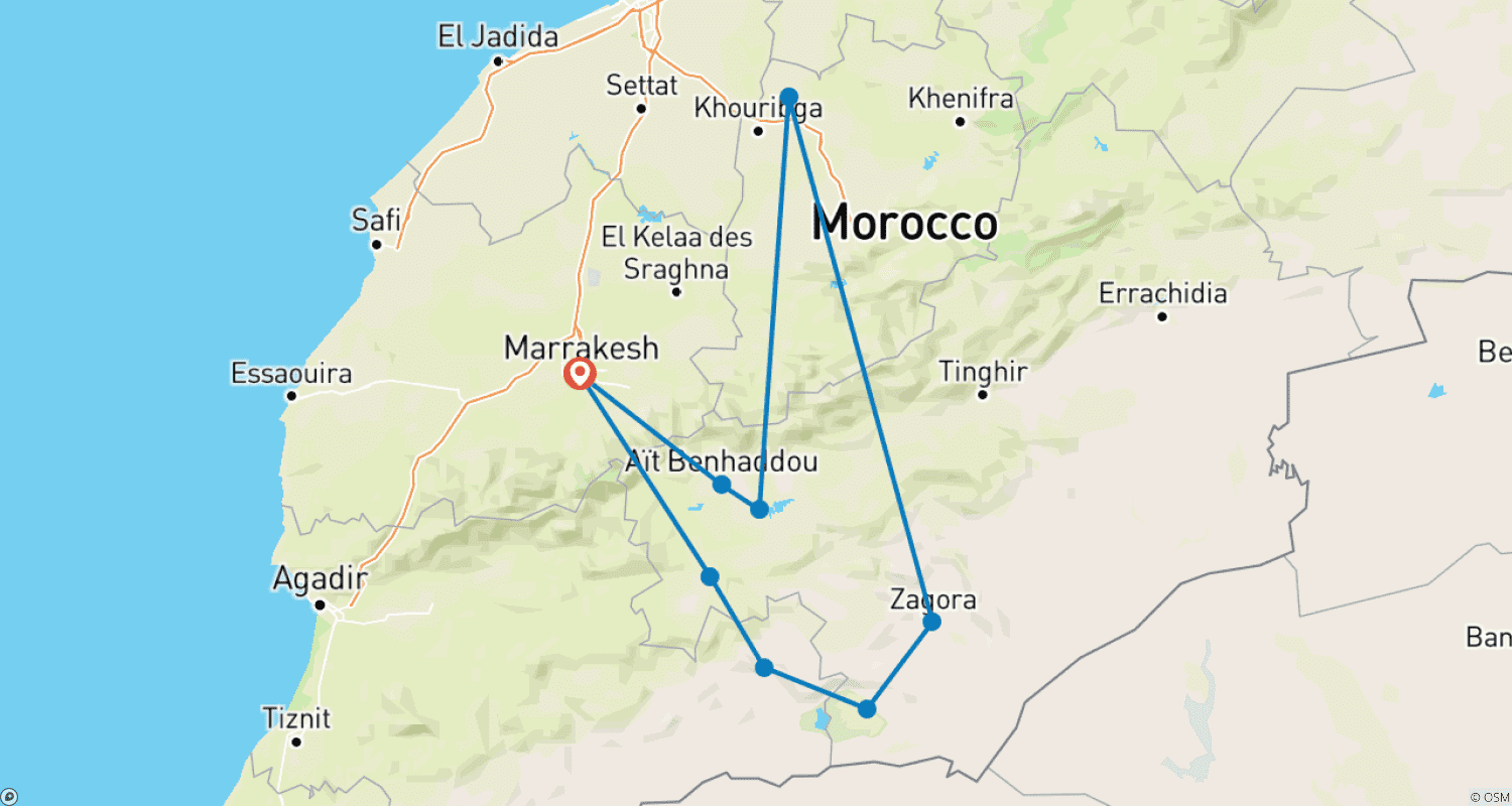 Mapa do percurso de 8 Dias de Bicicleta ao Deserto do Saara