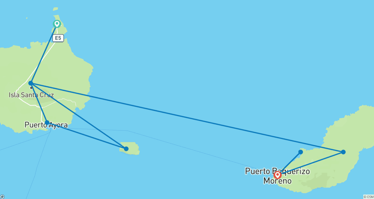 Mapa do percurso de Experiência Galápagos: 5 dias