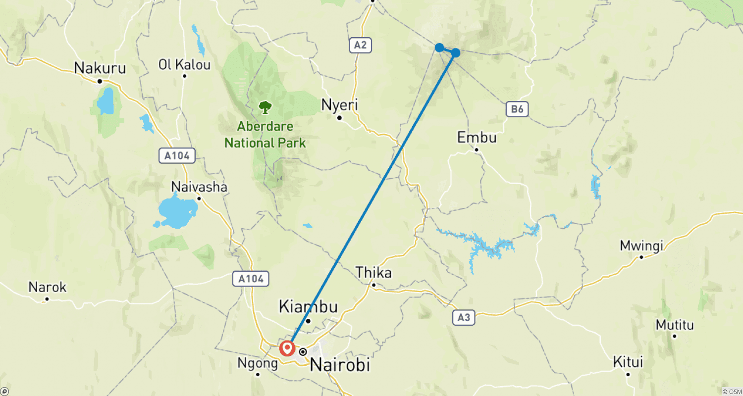 Mapa trasy: 4 Dni Wspinaczka na Górę Kenia Szlakiem Sirimon