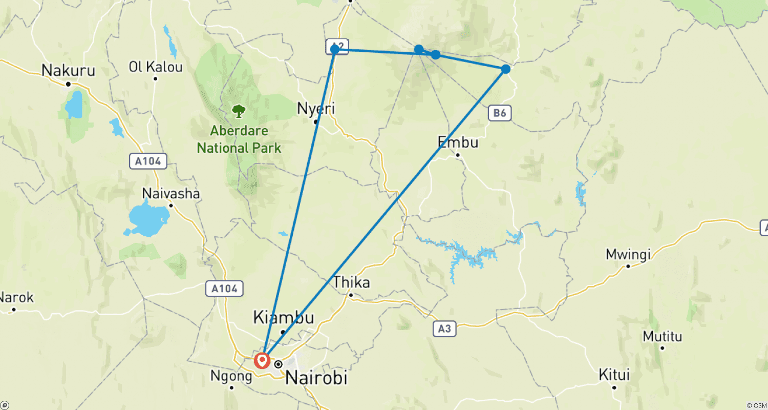 Mapa trasy: 5 dni wspinaczki na Mount Kenya trasą Chogoria
