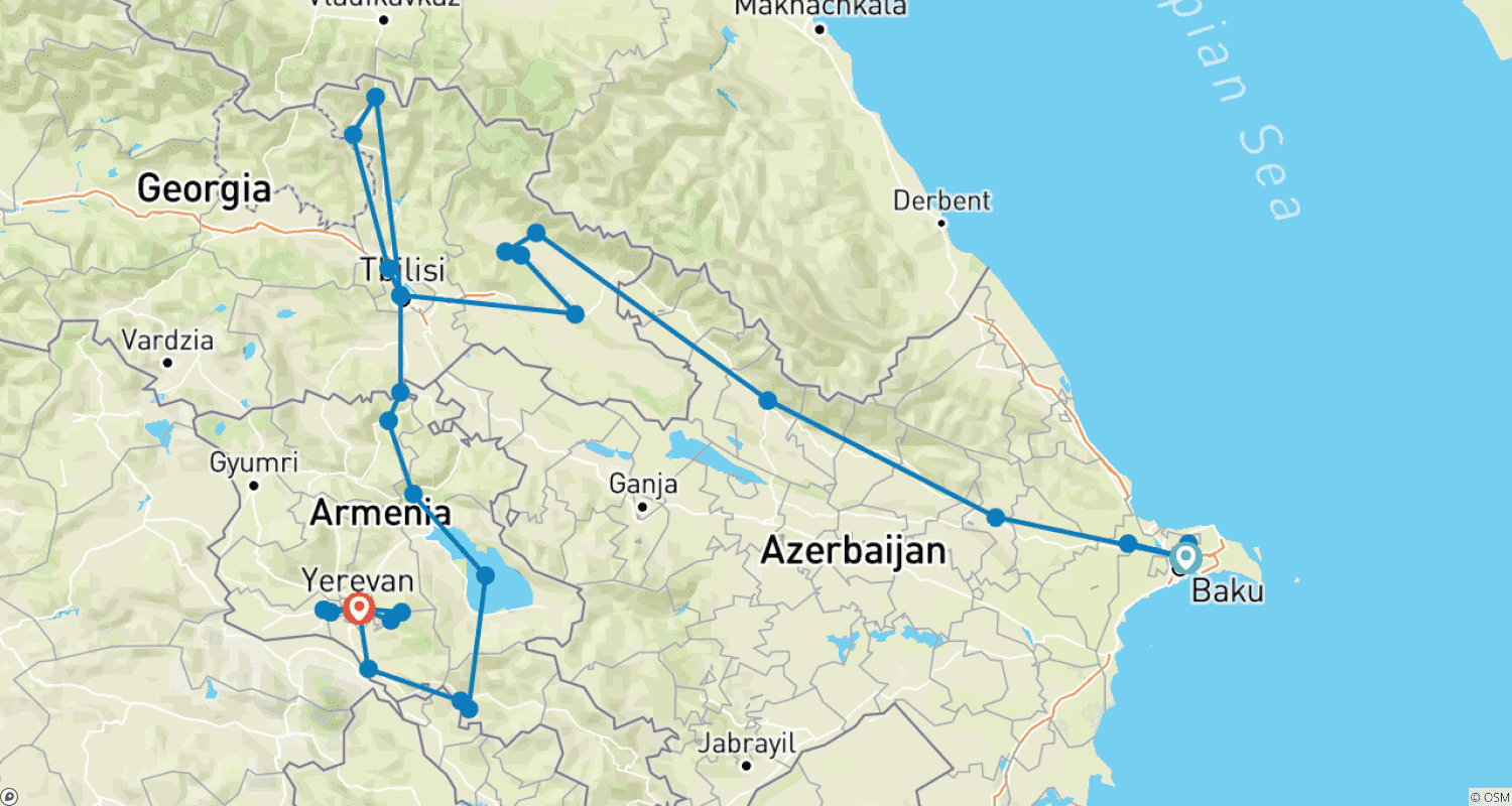 Mapa do percurso de Caucasus Tour