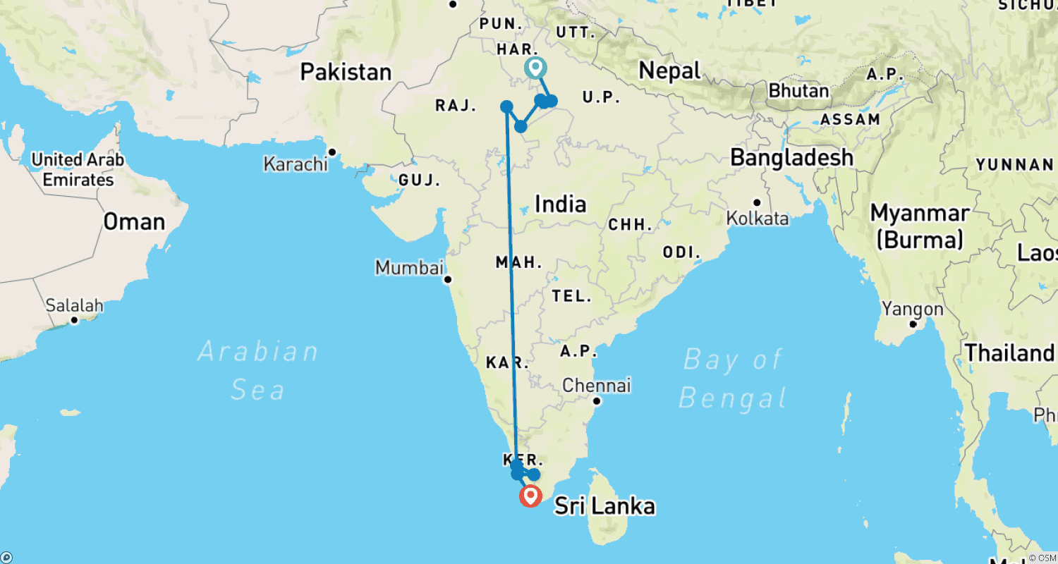 インドでの家族旅行のルートマップ